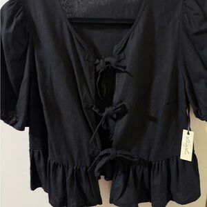 Liberty Love Black Tie-Front Blouse